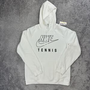 Nike Tennis Club Fleece Hoodie Mens Medium White Sweatshirt Pullover Swoosh